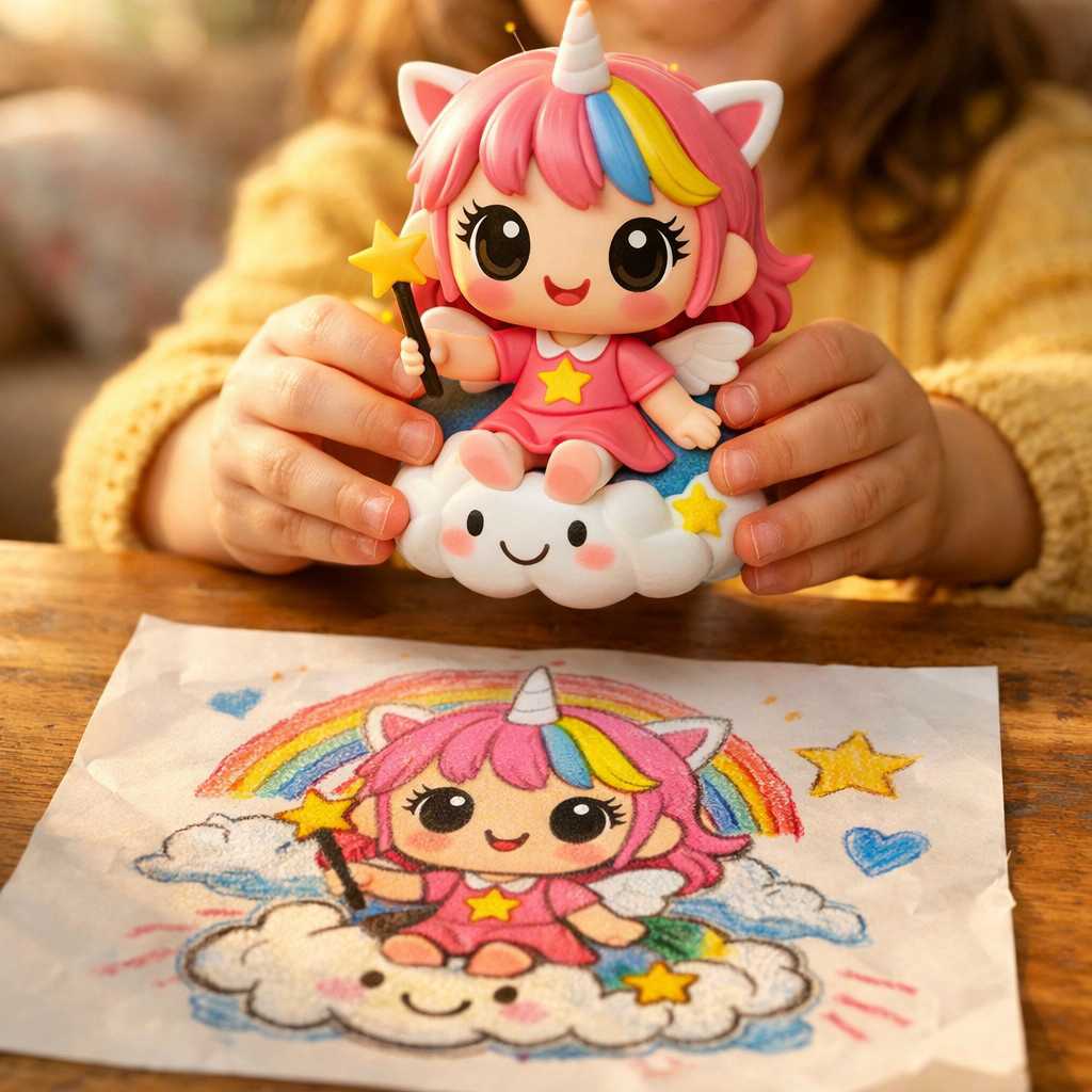 Photo2Figure background showcasing a flat photograph perfectly translated into a 3D memory